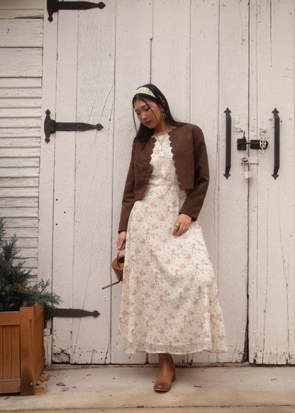 Elodie A-line Floral Midi Dress - Cream