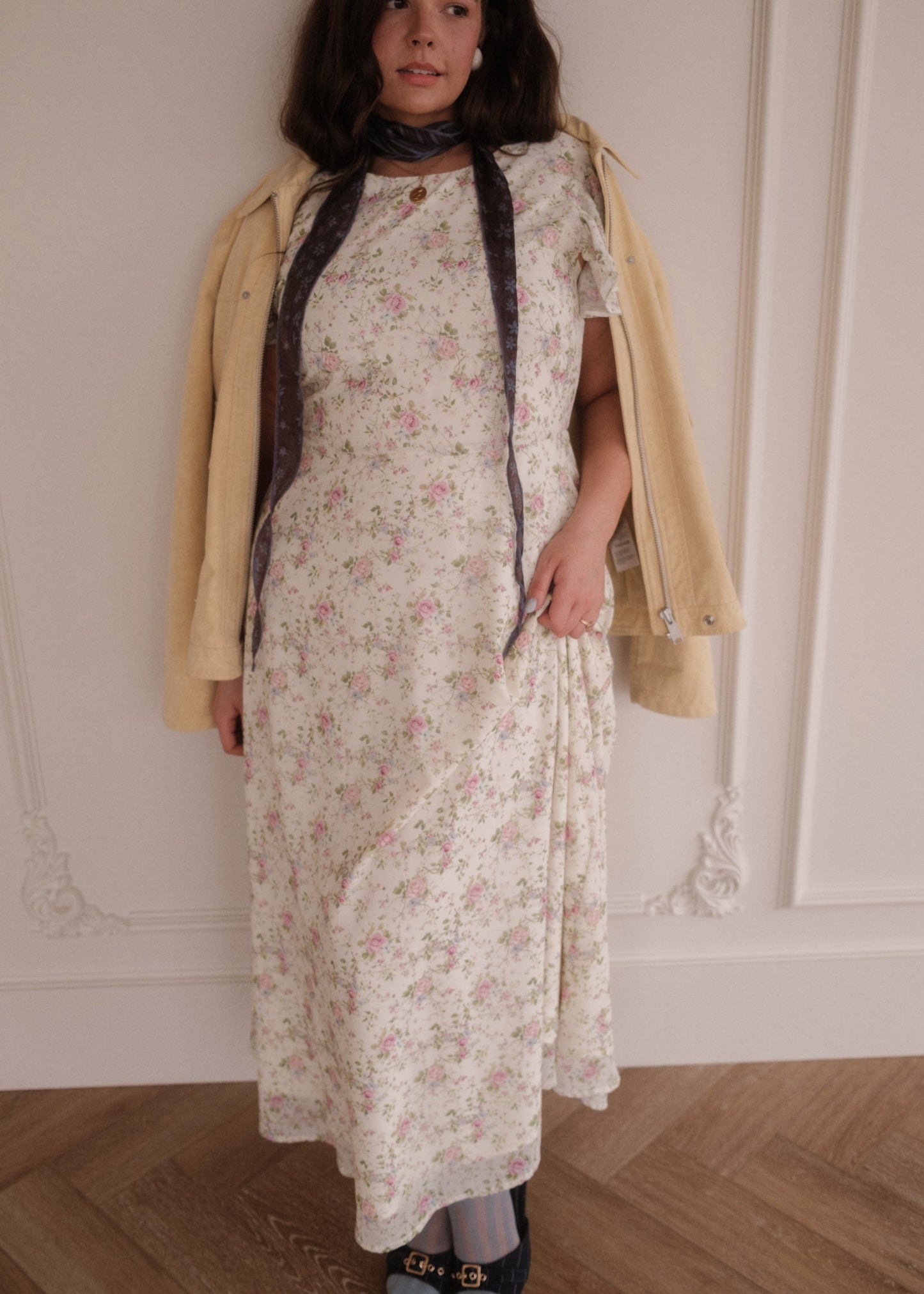 Elodie A-line Floral Midi Dress - Cream