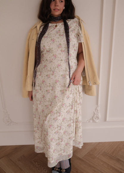Elodie A-line Floral Midi Dress - Cream