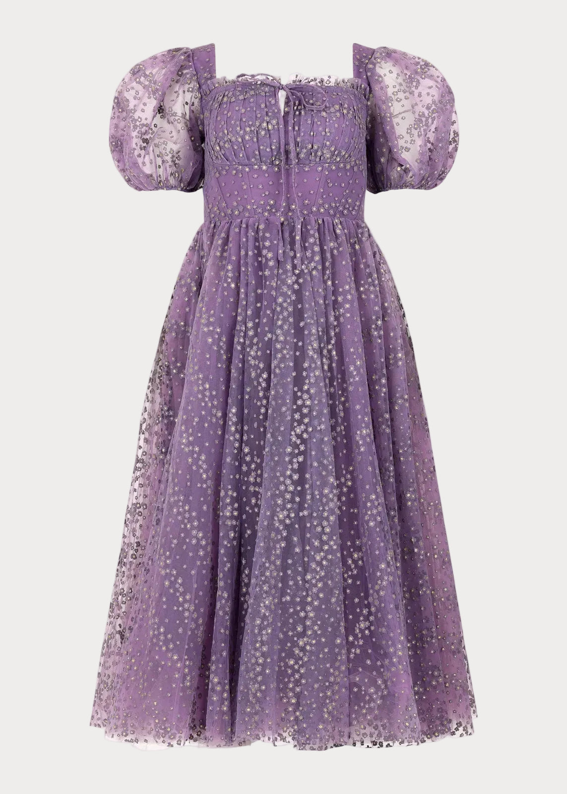 Everbloom Puff Sleeve Midi Dress in Purple