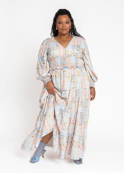 Garden Rose Patchwork Maxi Dress - Pink