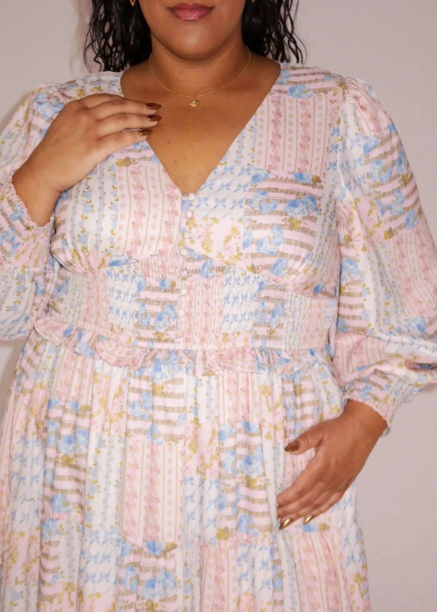 Garden Rose Patchwork Maxi Dress - Pink