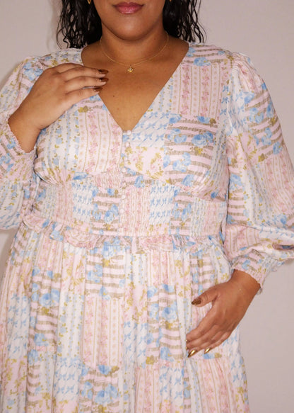 Garden Rose Patchwork Maxi Dress - Pink