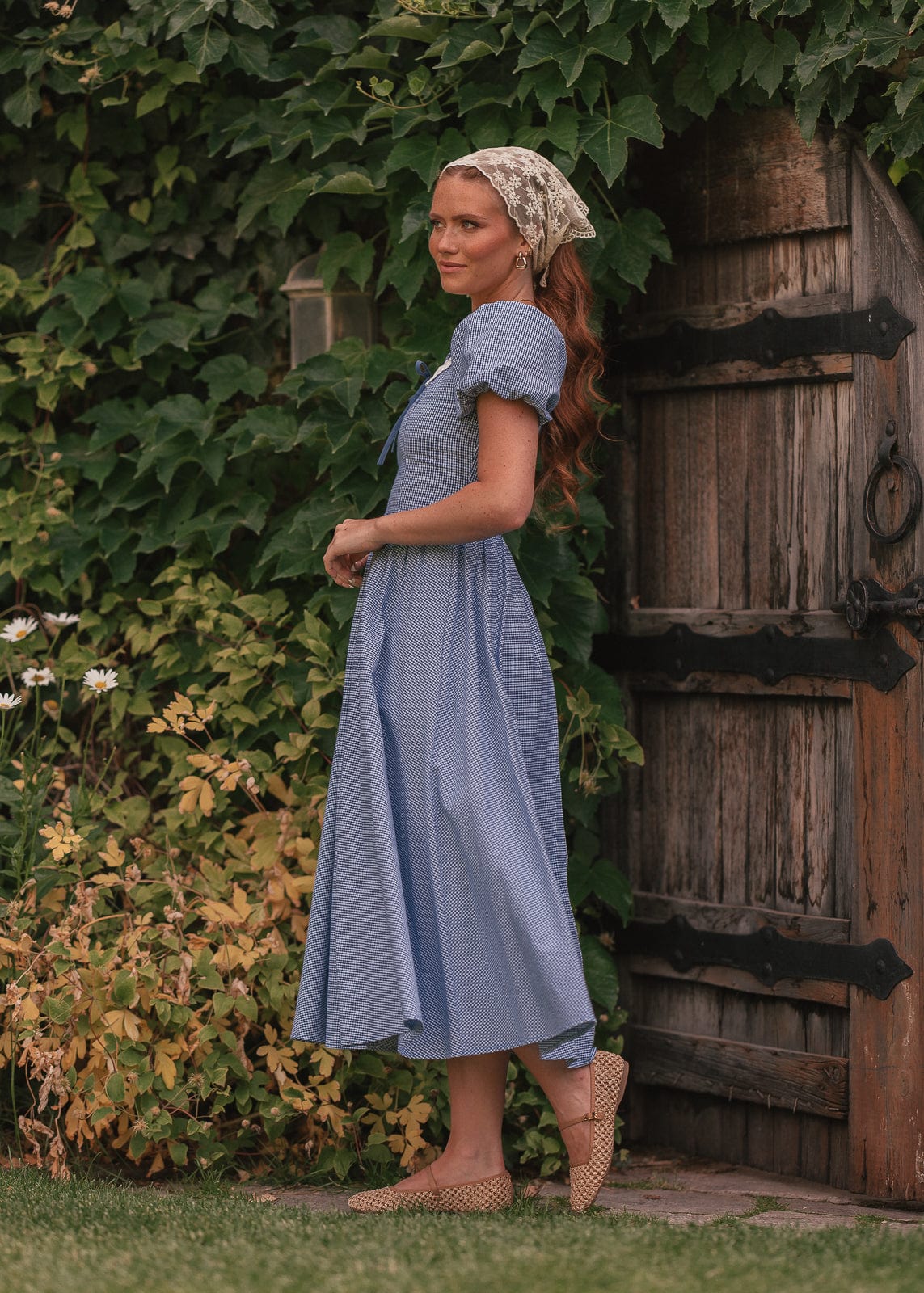Giselle Micro Gingham Print Dress - Blue