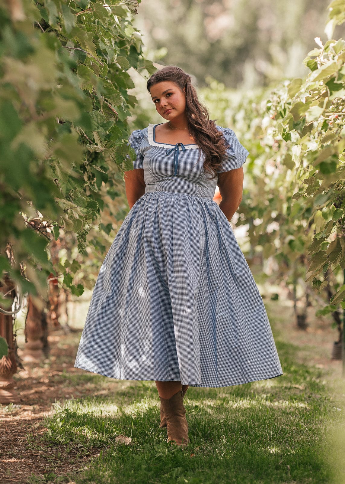 Giselle Micro Gingham Print Dress - Blue