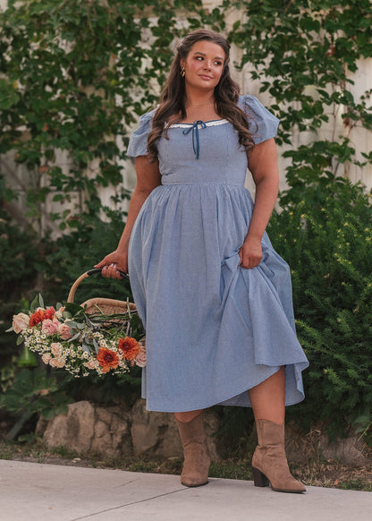 Giselle Micro Gingham Print Dress - Blue