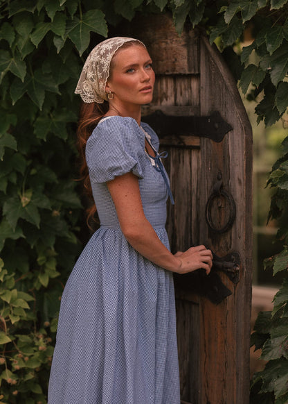 Giselle Micro Gingham Print Dress - Blue