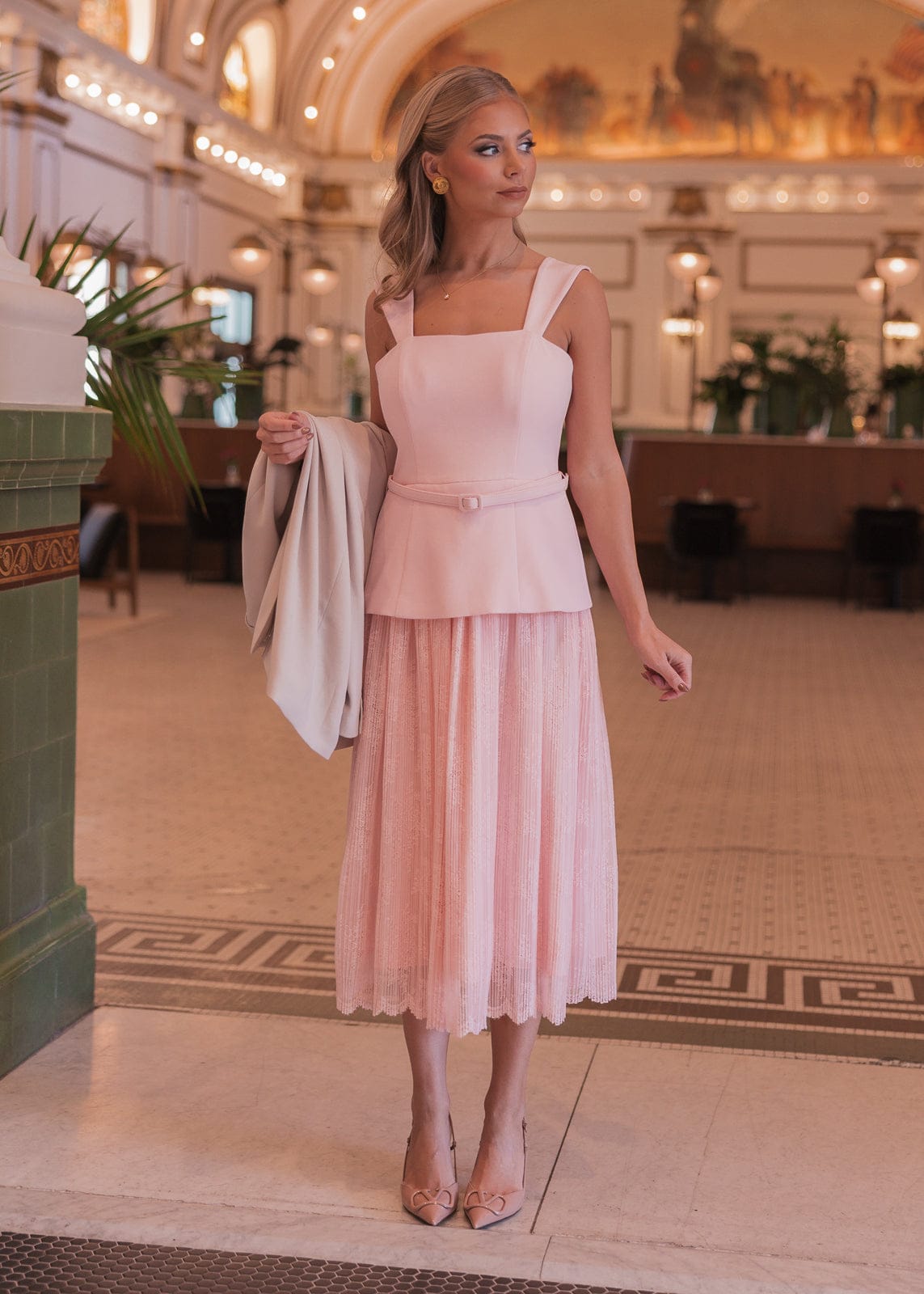 Jackie Peplum Belted Dress - Pink