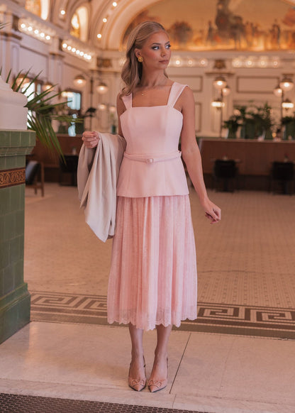 Jackie Peplum Belted Dress - Pink