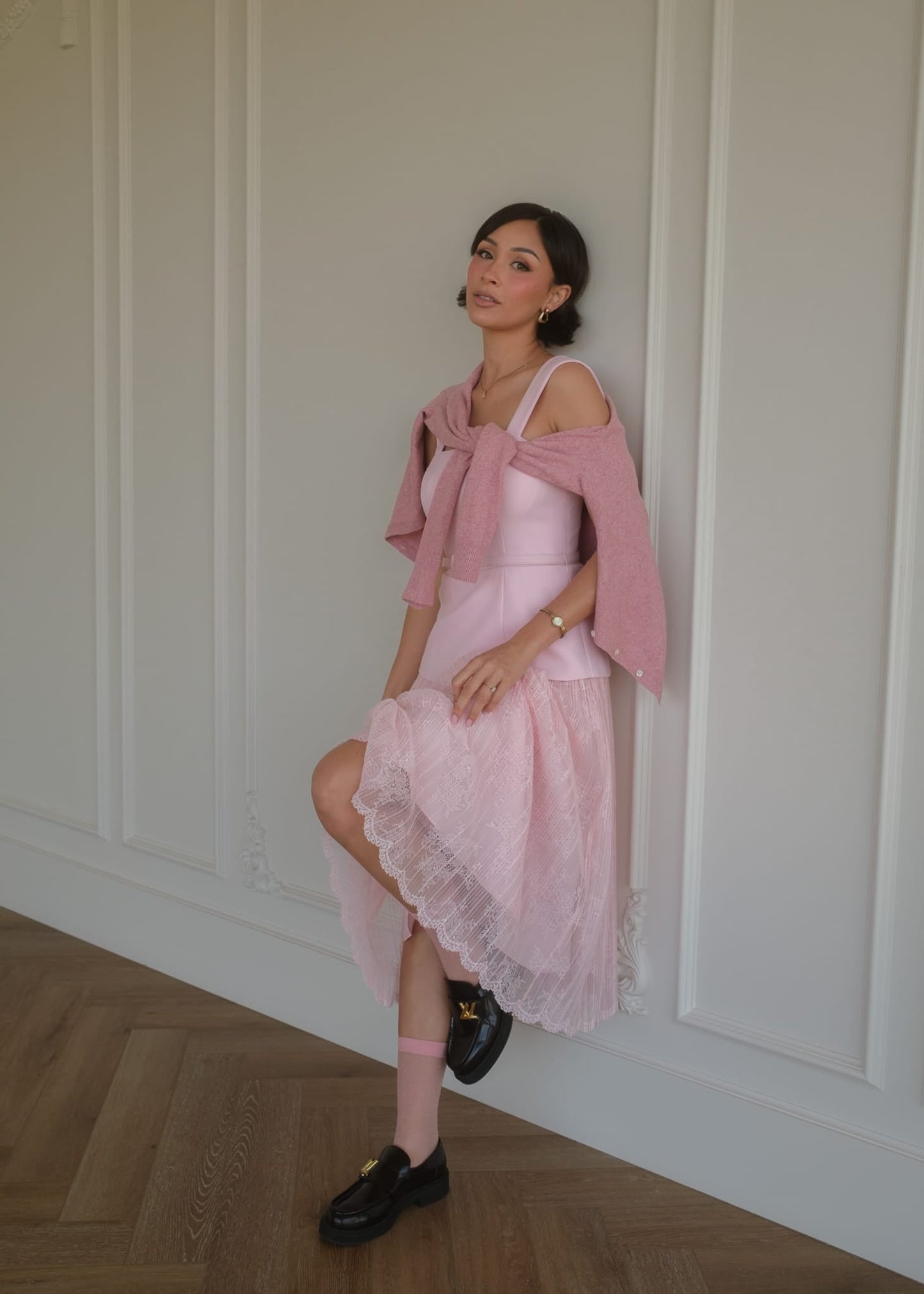 Jackie Peplum Belted Dress - Pink