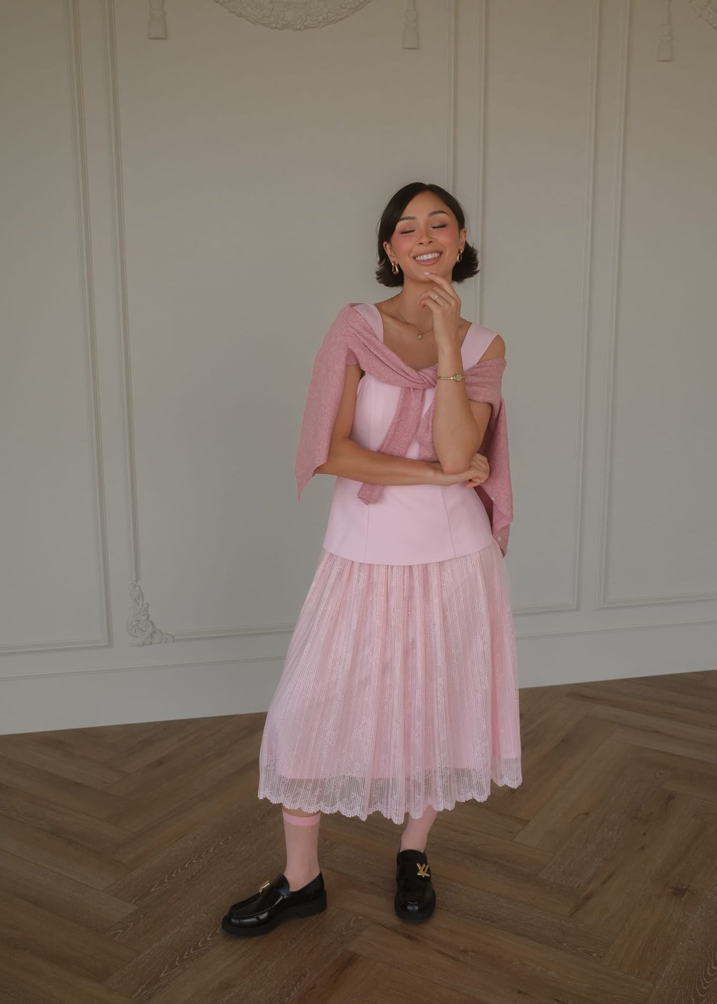 Jackie Peplum Belted Dress - Pink