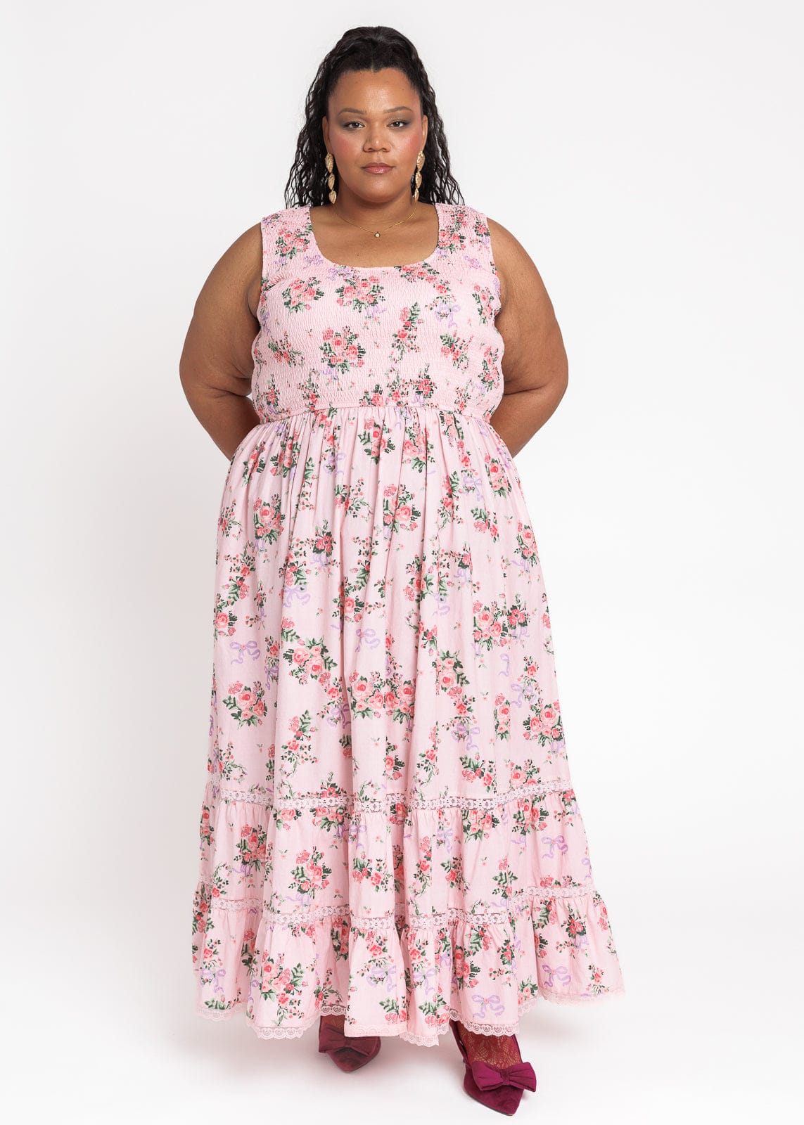 Juliette Floral Bow Print Maxi Dress - Pink