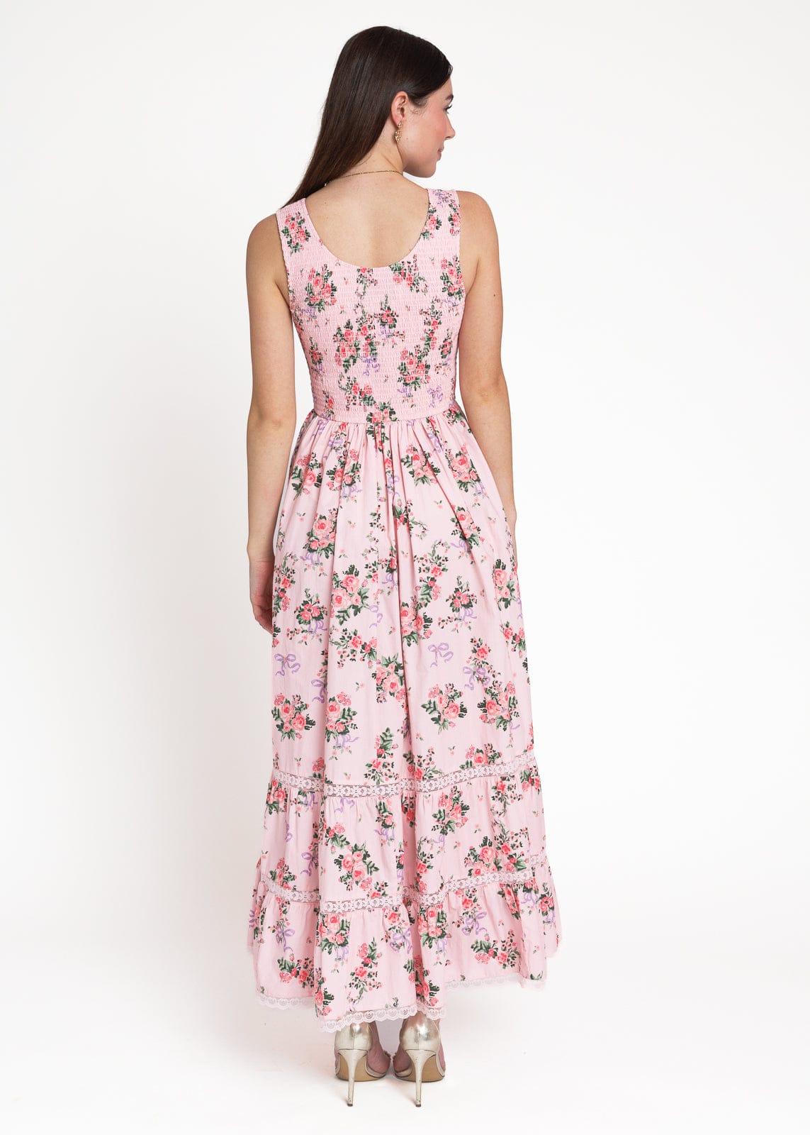 Juliette Floral Bow Print Maxi Dress - Pink