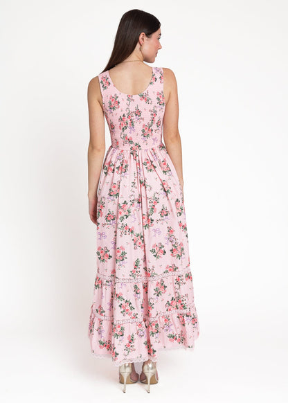 Juliette Floral Bow Print Maxi Dress - Pink
