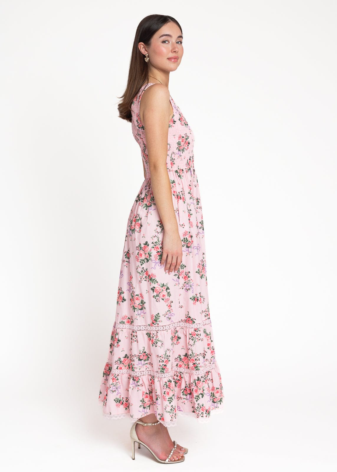Juliette Floral Bow Print Maxi Dress - Pink