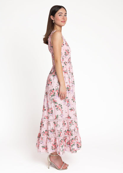 Juliette Floral Bow Print Maxi Dress - Pink