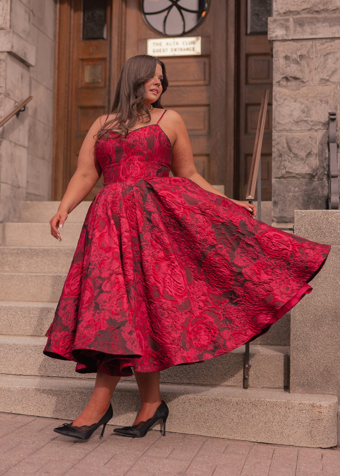 Kelly A-line Jacquard Midi Dress - Red
