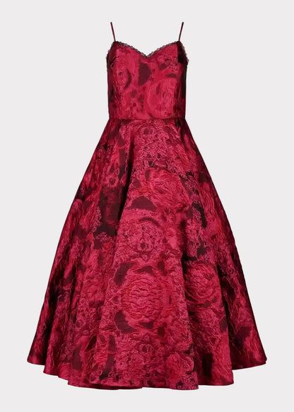 Kelly A-line Jacquard Midi Dress - Red