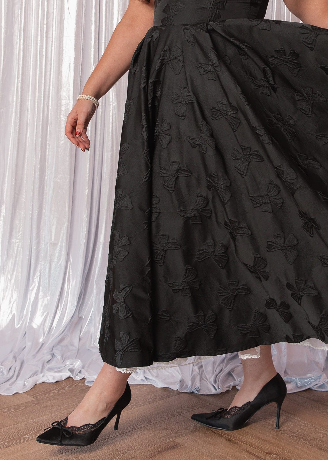 Kelly A-line Jacquard Midi Dress - Black