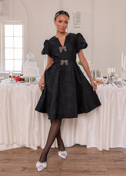 Lennon Jacquard Knee Length Dress - Black