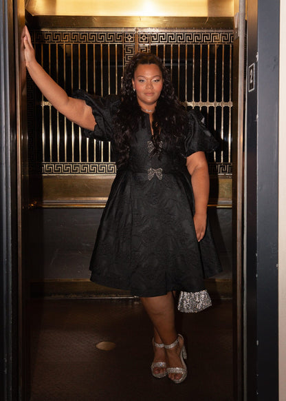 Lennon Jacquard Knee Length Dress - Black