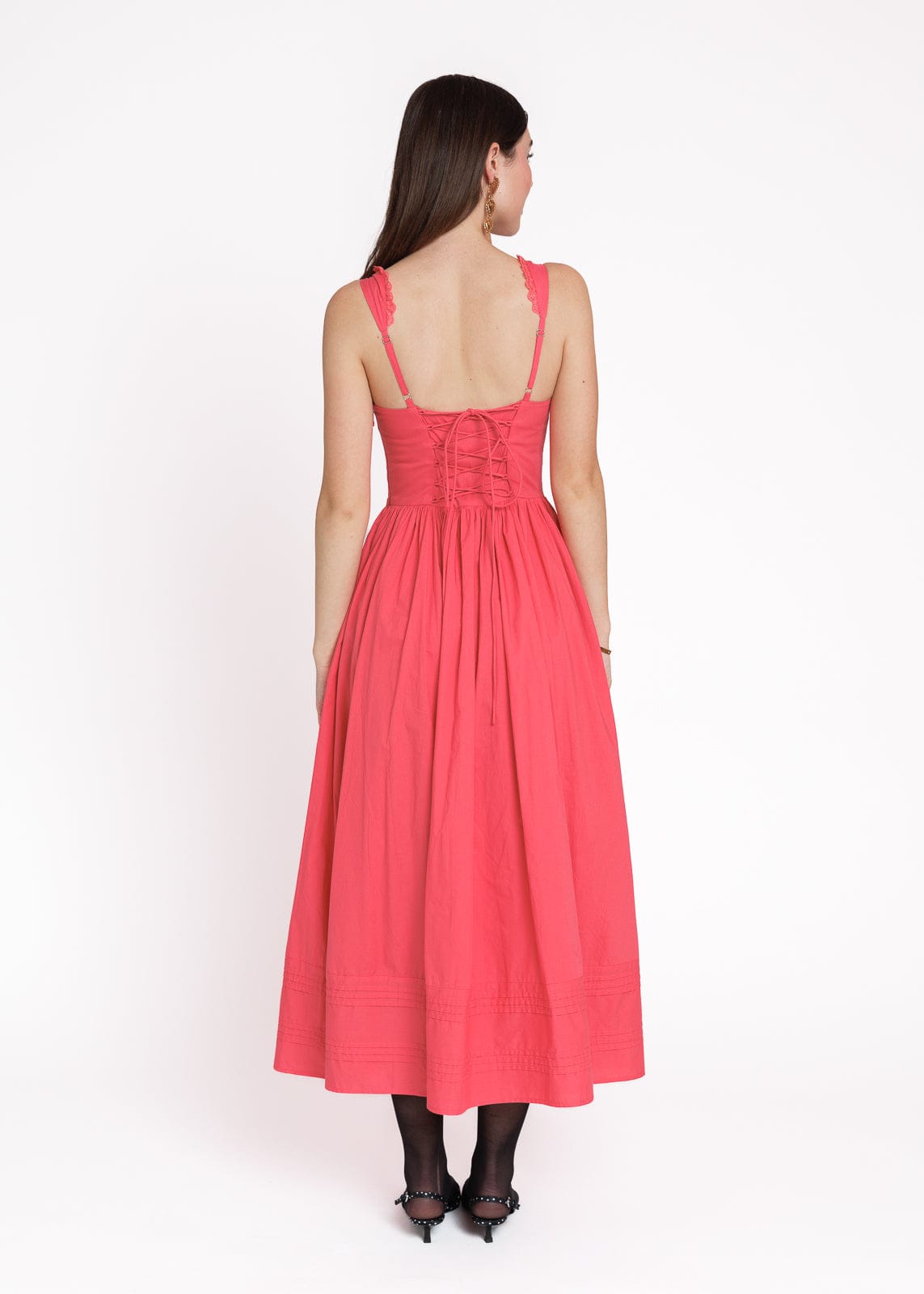 Lottie Basque Waist Midi Dress - Coral
