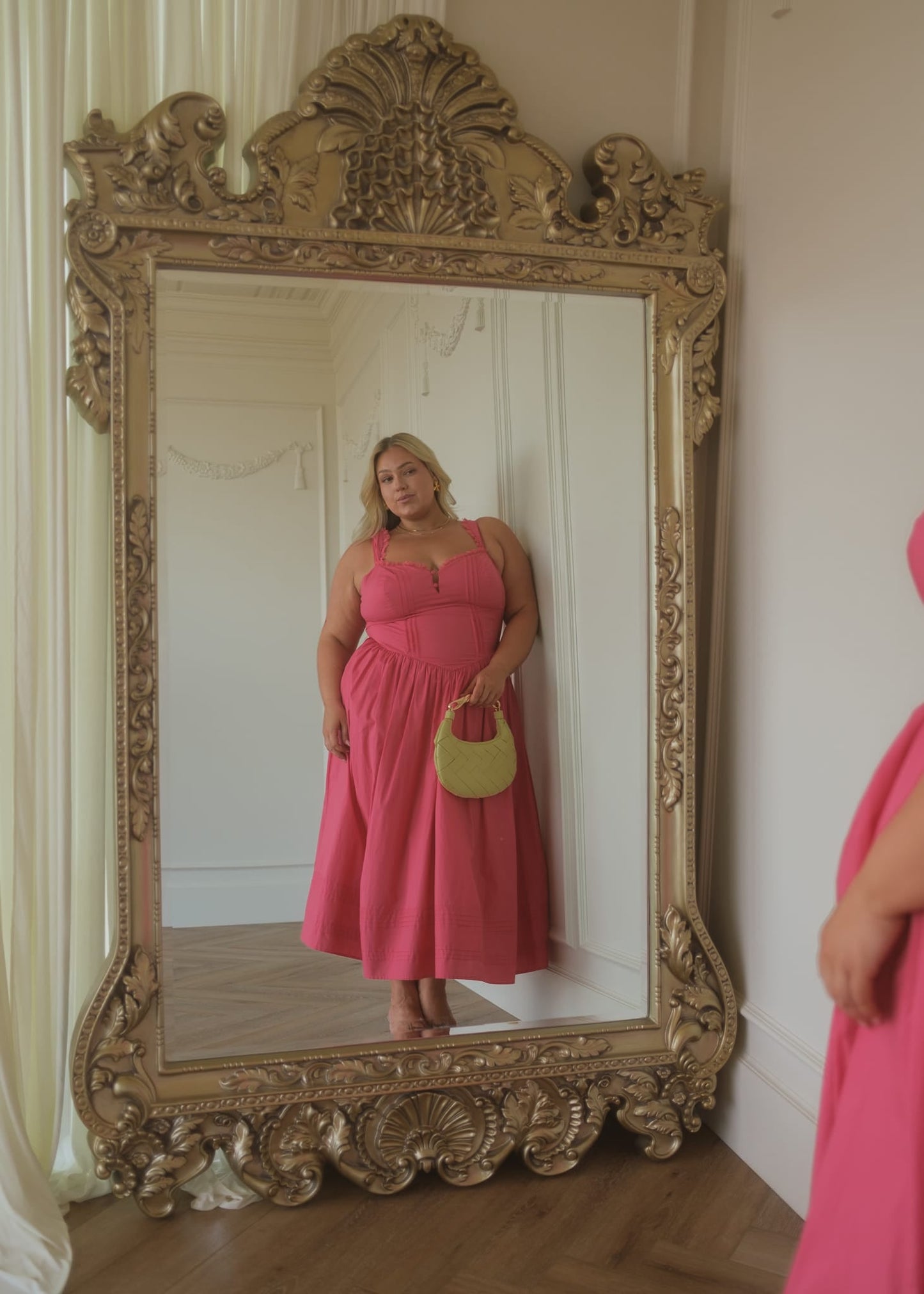 Lottie Basque Waist Midi Dress - Coral