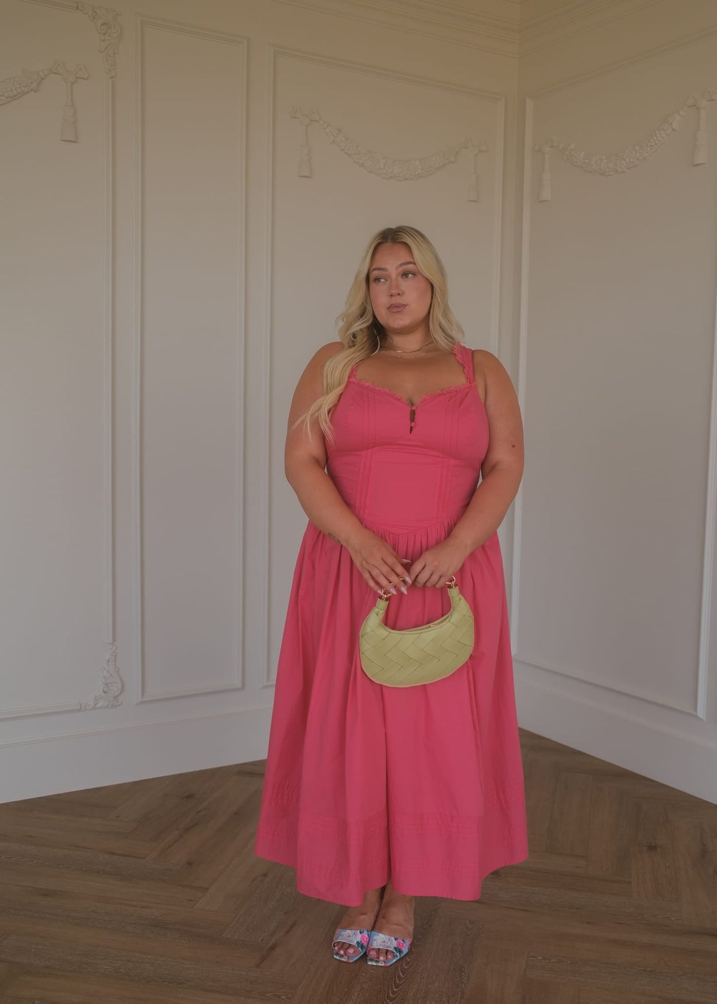 Lottie Basque Waist Midi Dress - Coral