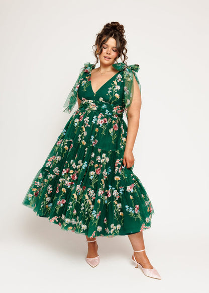 Margaret Floral Midi Dress Emerald