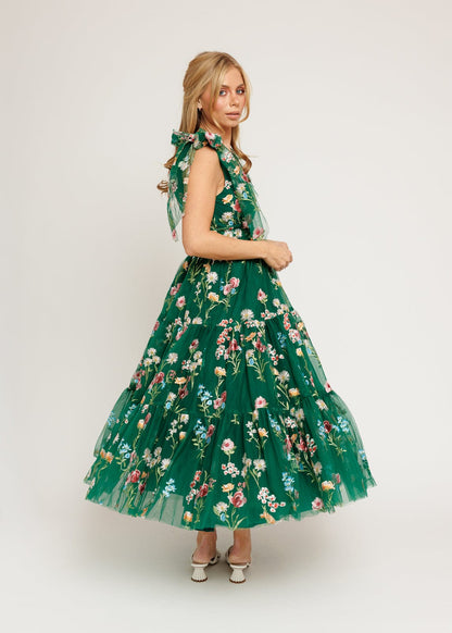 Margaret Floral Midi Dress Emerald