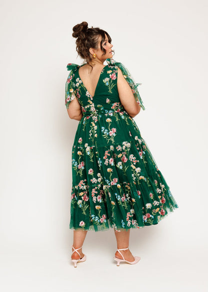 Margaret Floral Midi Dress Emerald