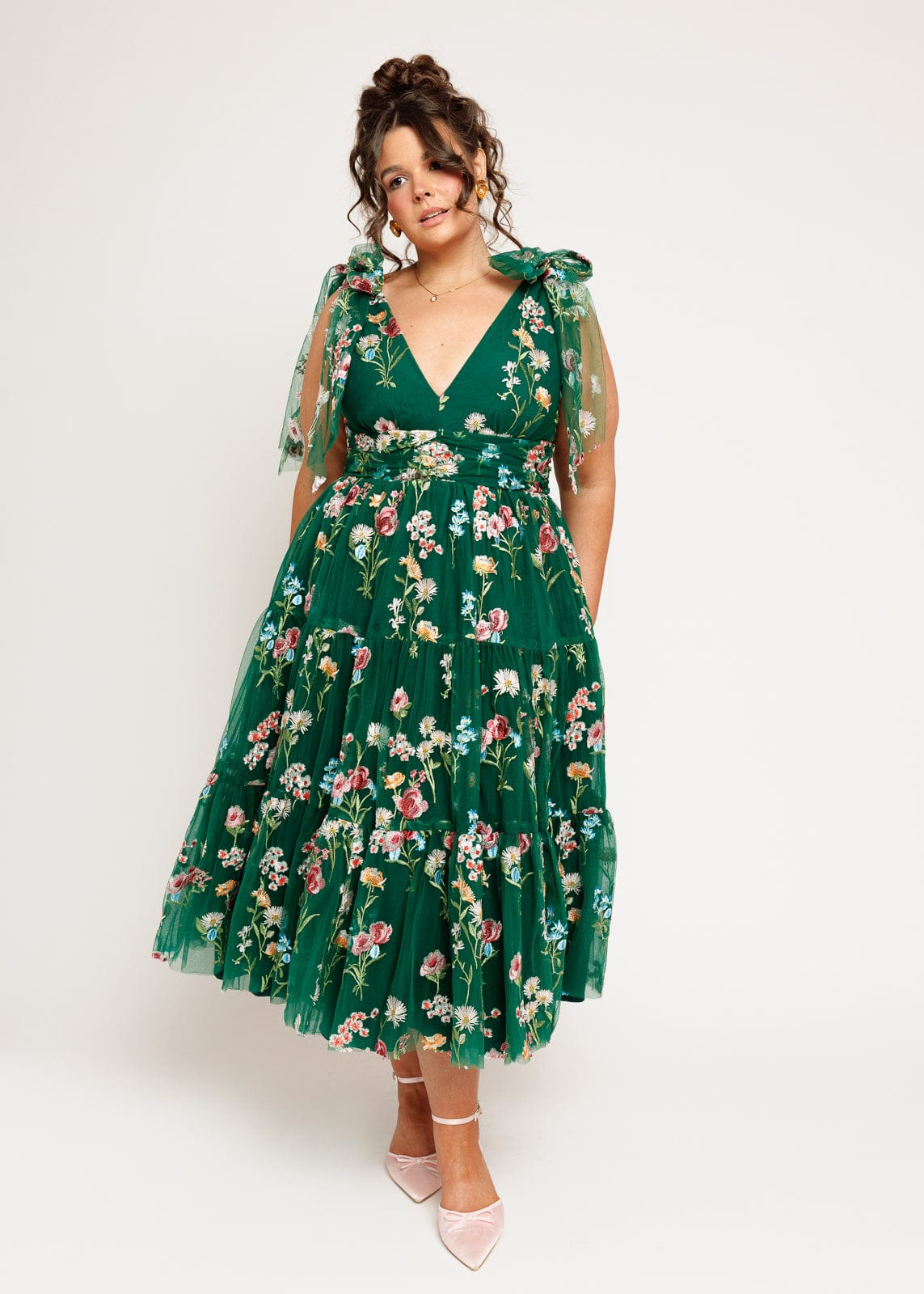 Margaret Floral Midi Dress Emerald