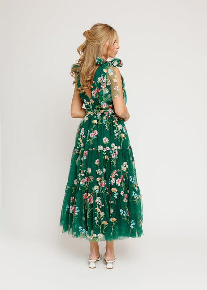 Margaret Floral Midi Dress Emerald