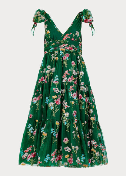 Margaret Floral Midi Dress Emerald