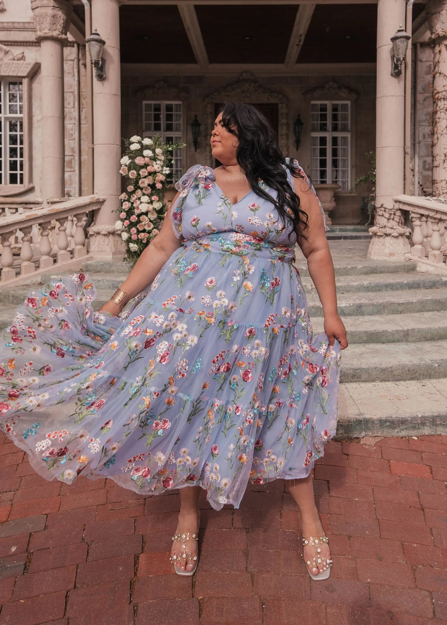 Margaret Floral Midi Dress Blue