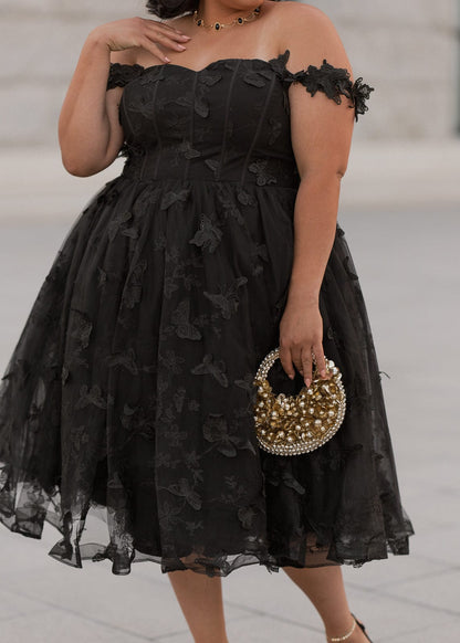 Mariposa Butterfly Corset Midi Dress - Black