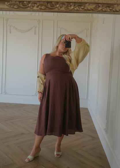 Miranda Midi Drop Waist Cotton Dress - Brown