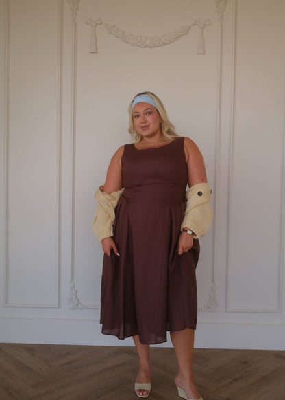 Miranda Midi Drop Waist Cotton Dress - Brown