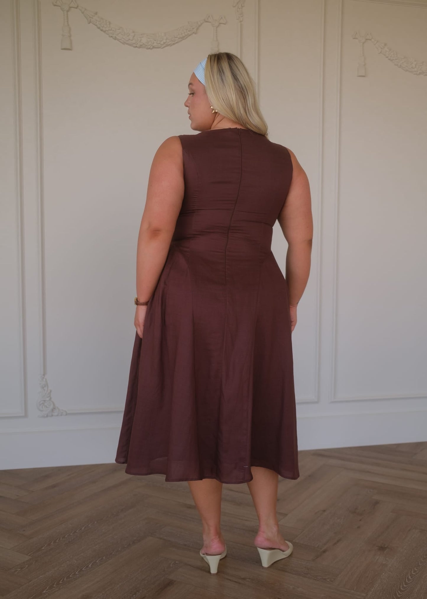 Miranda Midi Drop Waist Cotton Dress - Brown