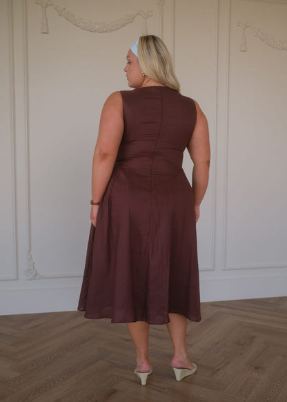 Miranda Midi Drop Waist Cotton Dress - Brown
