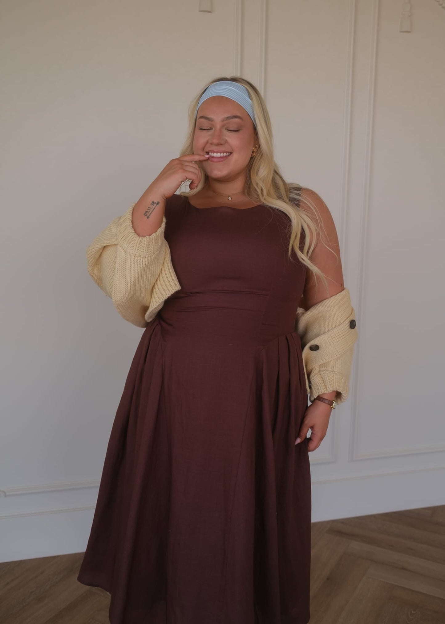 Miranda Midi Drop Waist Cotton Dress - Brown