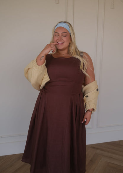 Miranda Midi Drop Waist Cotton Dress - Brown