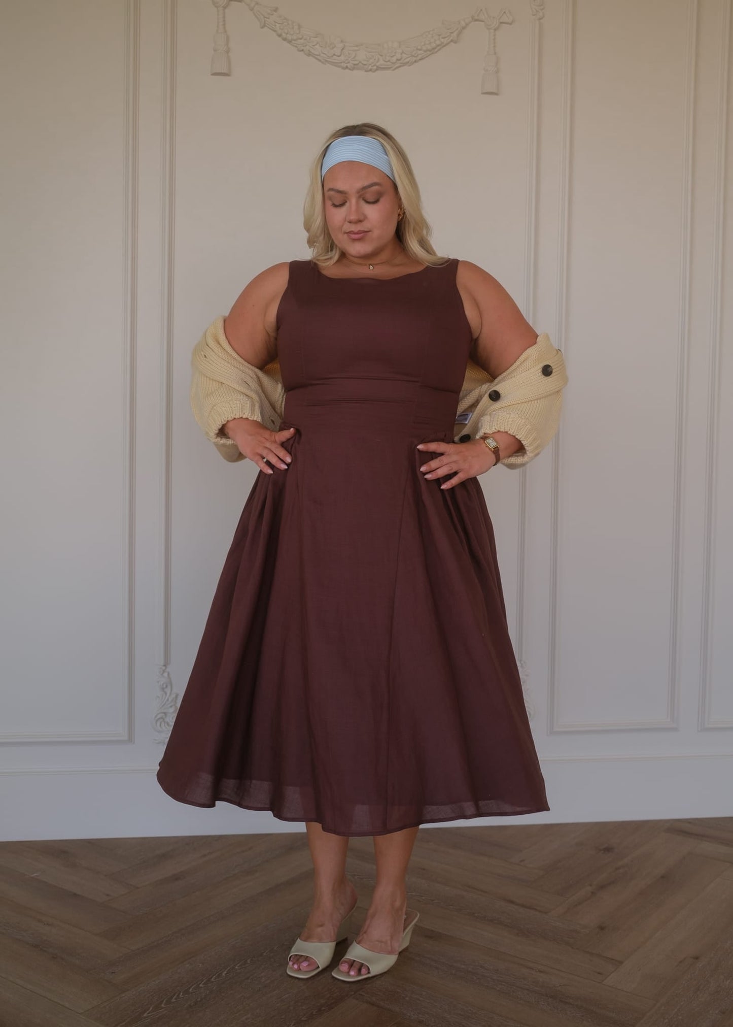 Miranda Midi Drop Waist Cotton Dress - Brown
