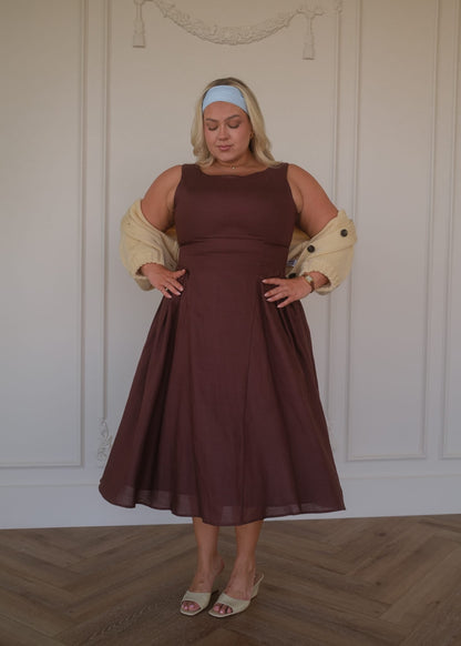 Miranda Midi Drop Waist Cotton Dress - Brown