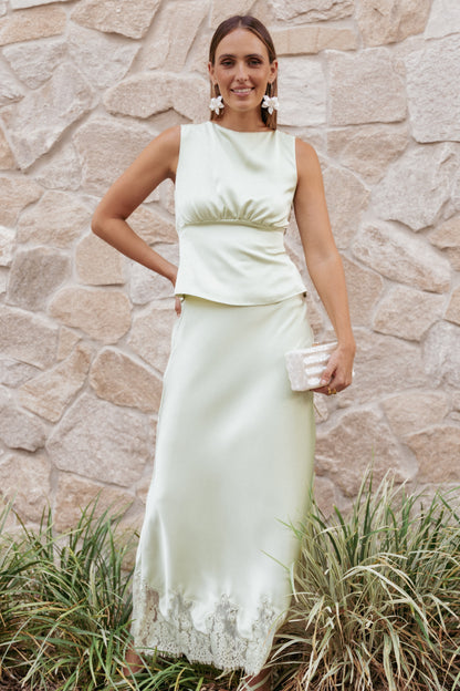 Alira Lace Trim Midi Skirt - Sage