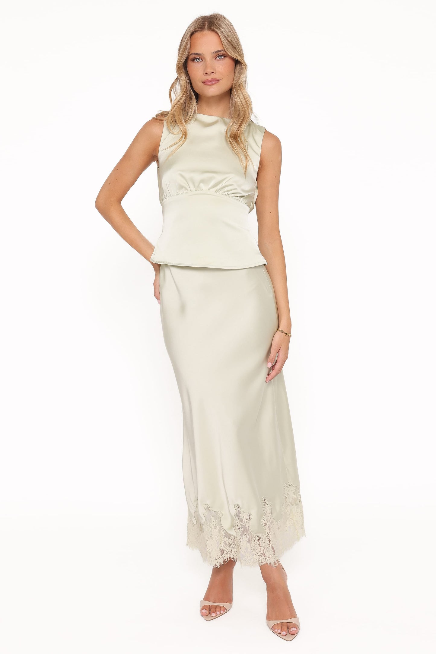Alira Lace Trim Midi Skirt - Sage