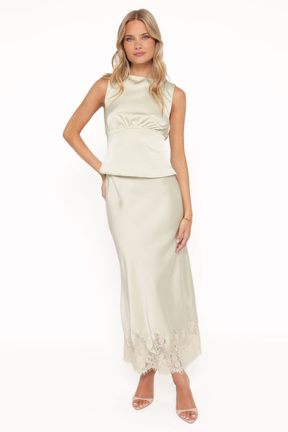 Alira Lace Trim Midi Skirt - Sage