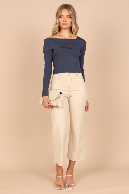 Alicia One Shoulder Knit Sweater - Midnight Blue