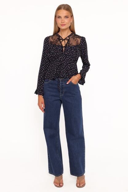 Caoimhe Lace Inset Top - Navy Tulip Floral