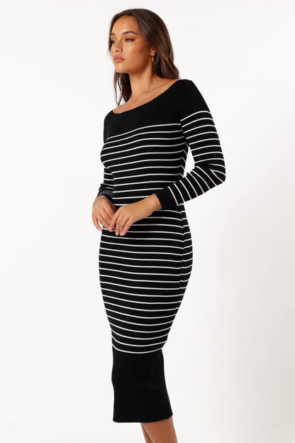Baxtor Off the Shoulder Midi Dress - White/Black
